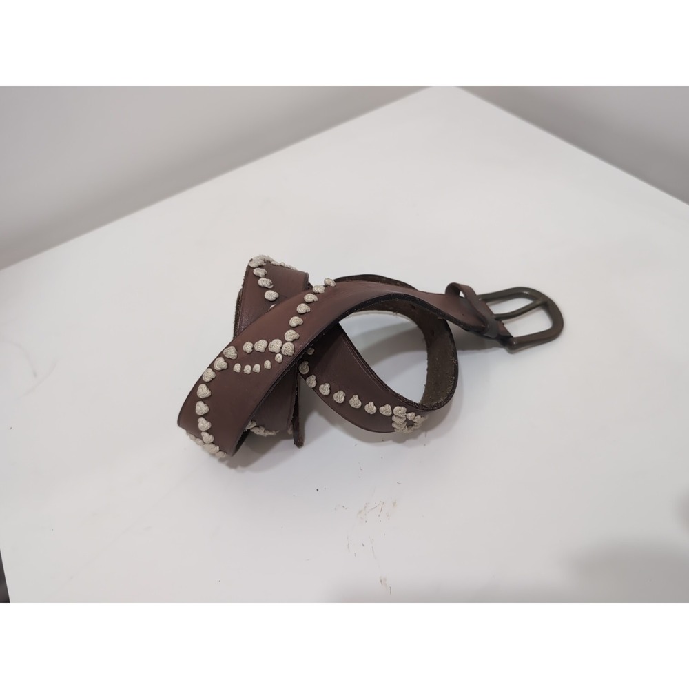 Vintage Gap Cream‎ knotted Leather Brown Belt Brass Buckle Size 48" Hippie Boho